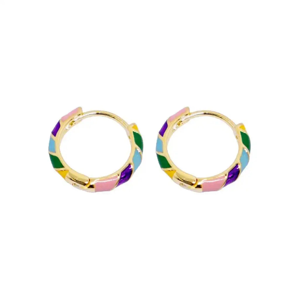 Aretes de aro esmaltados multicolores en oro