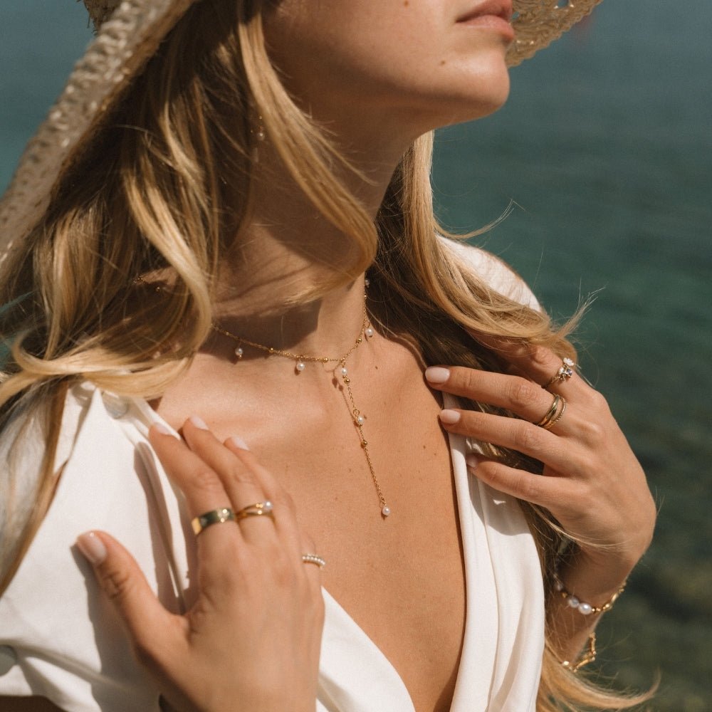 Collar lariat con perla colgante