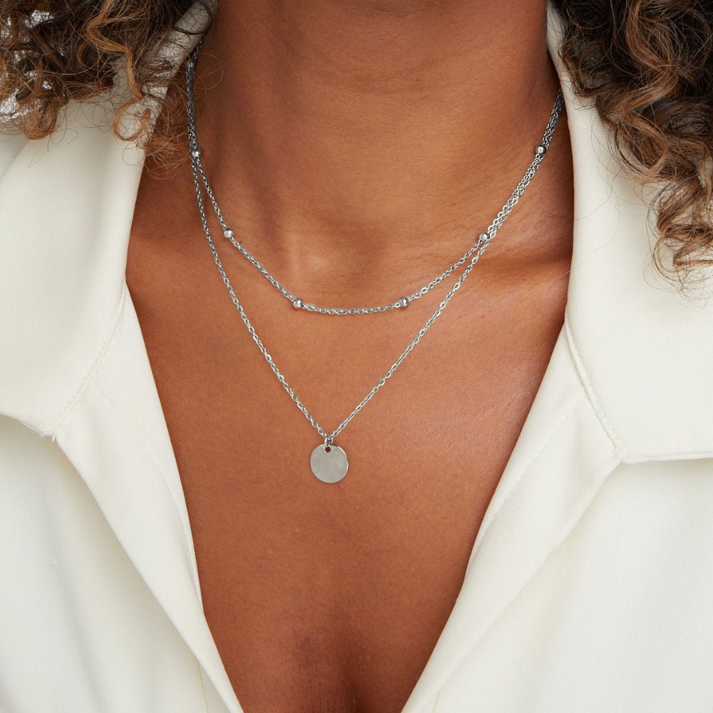 Collar de Disco en Capas Plateado