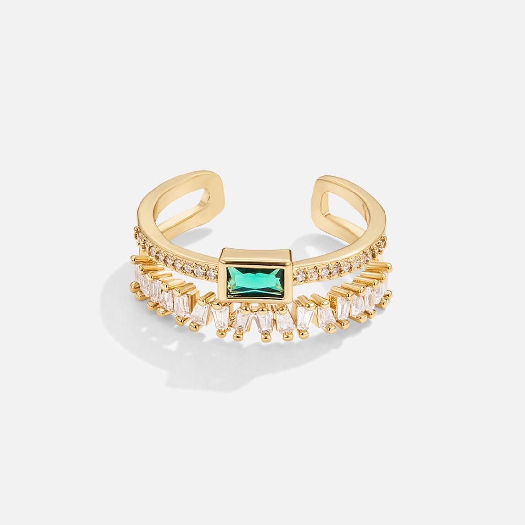 Anillo Ajustable de Circonita Verde Bosque