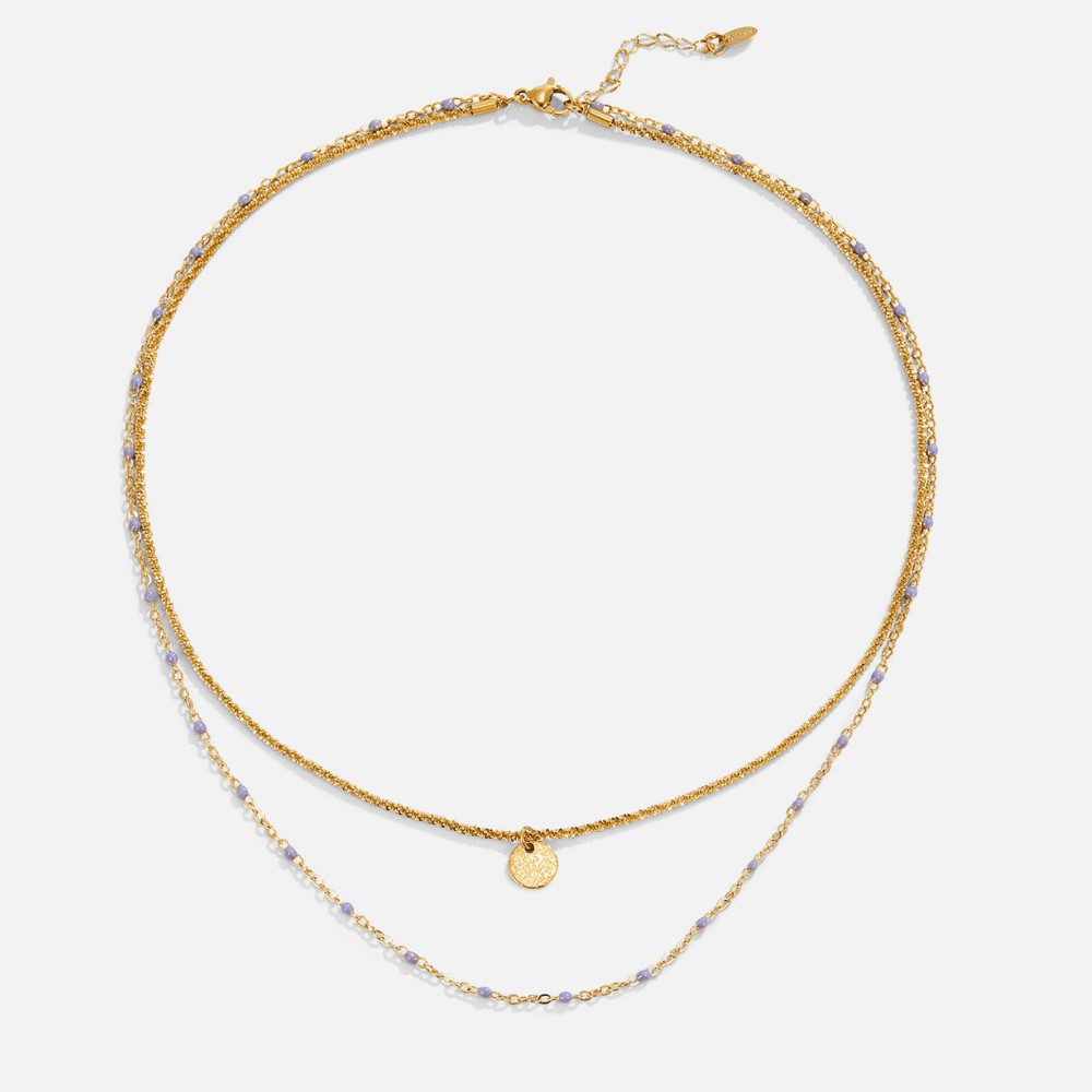 Collar Lia en capas de cuentas con moneda de oro