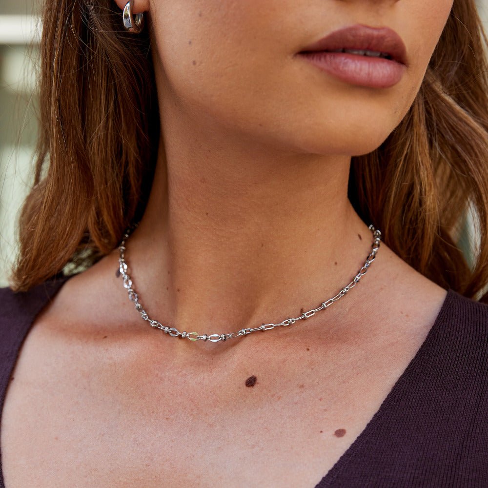 Collar de cadena de eslabones plateado