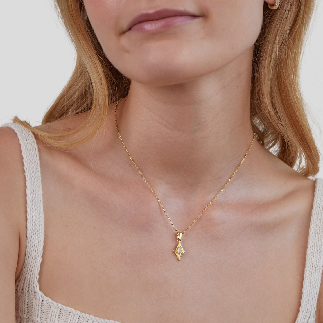 Collar de oro Luna ópalo blanco