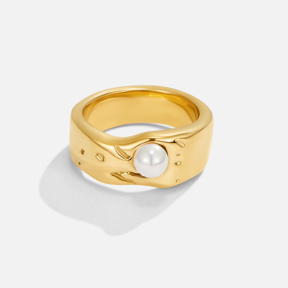 Anillo Malia Perla Dorada Gruesa