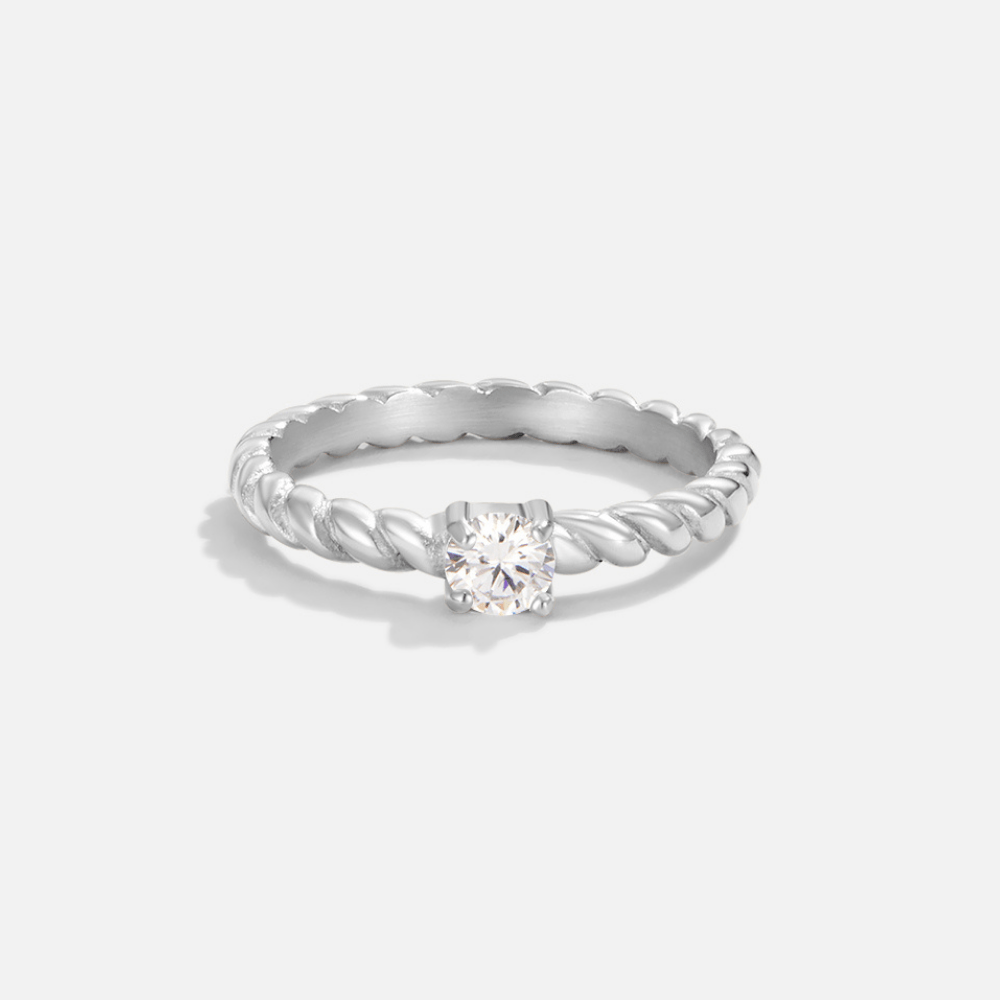 Anillo Milan con Cristal Plateado Trenzado