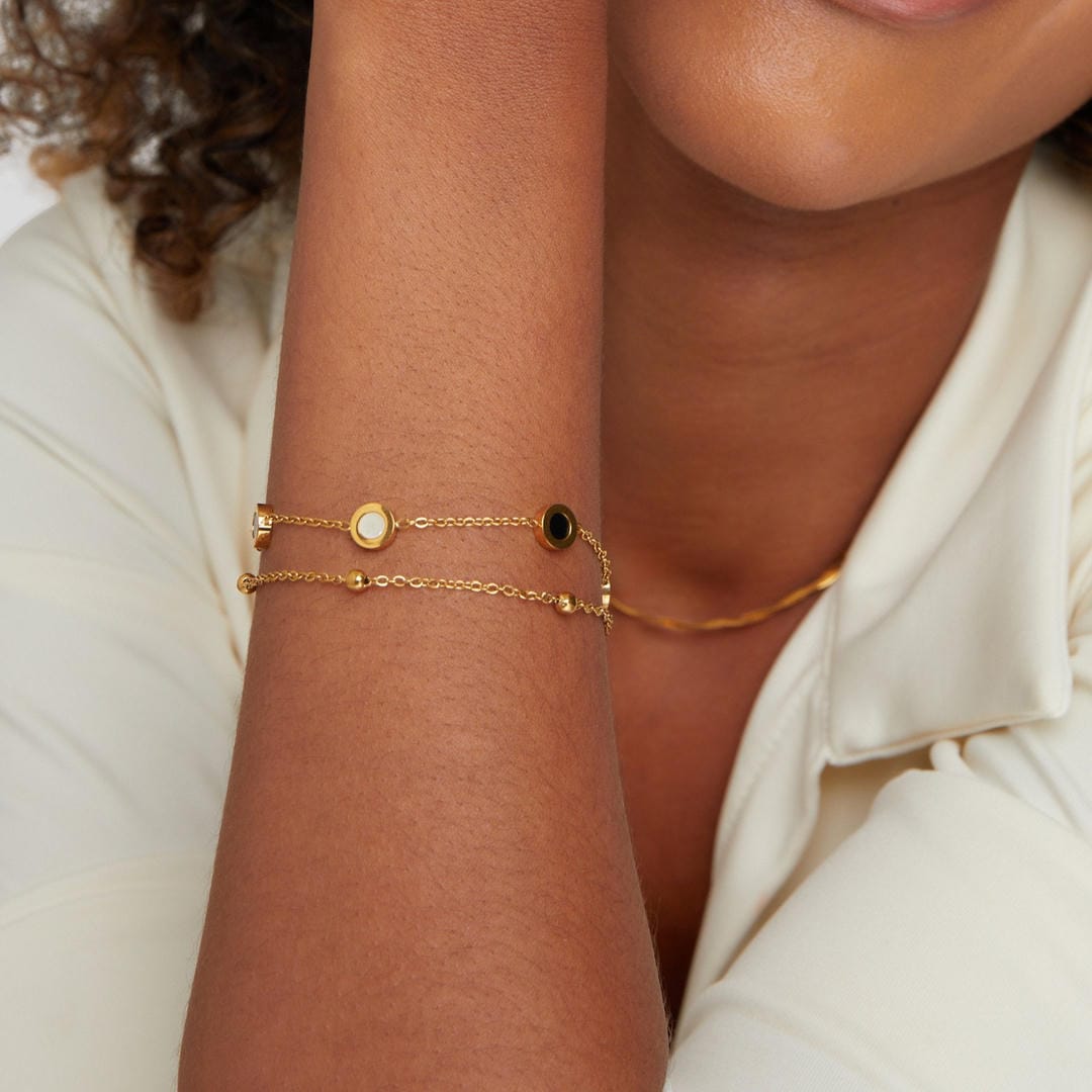 Pulsera Muse ónix y piedra blanca