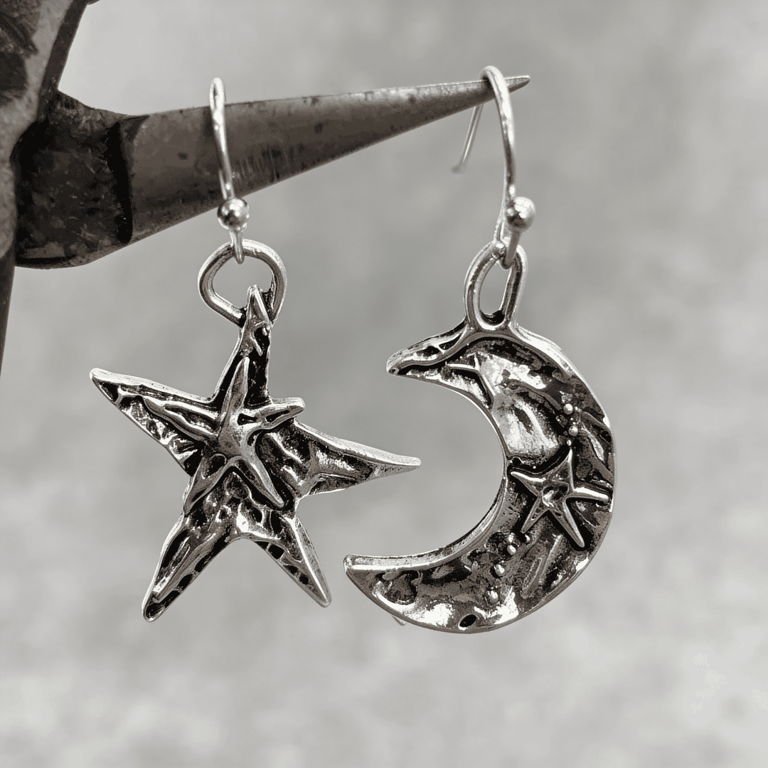 Pendientes Boho de Plata con Luna y Estrella