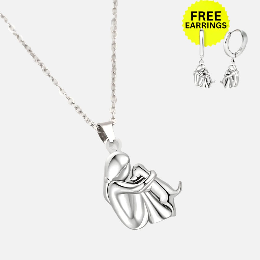 Collar con colgante de abrazo + Pendientes de regalo