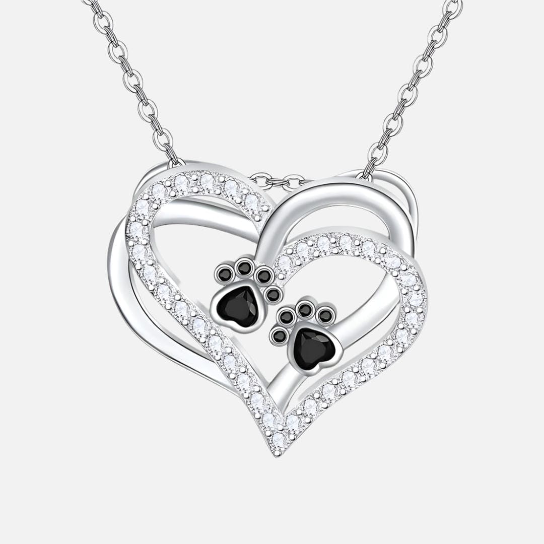 Collar de circonita con corazón y huella de perro