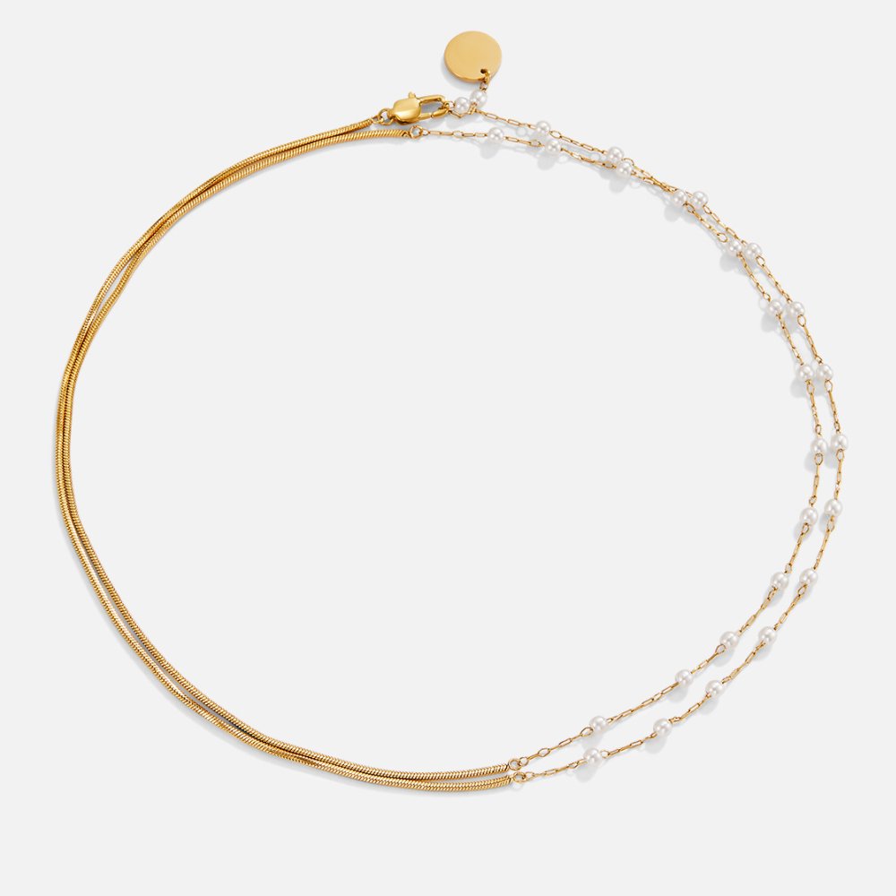 Collar largo de perlas y oro