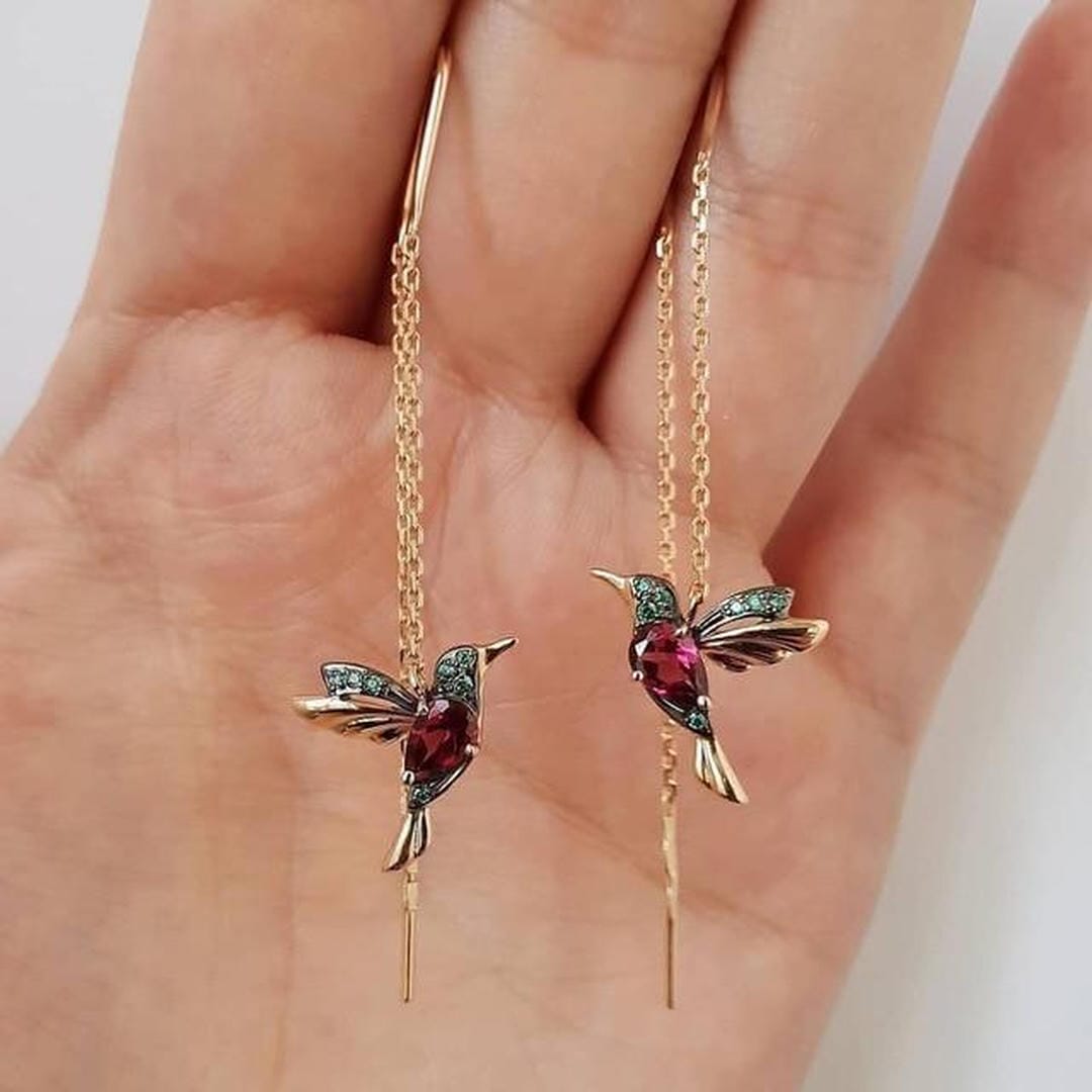 Pendientes de colibrí con esmalte y circonita