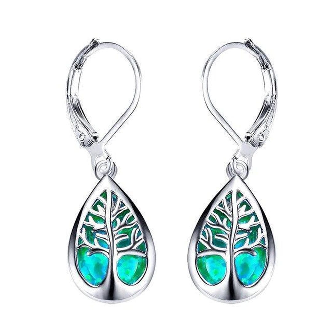 Pendientes Rama de Árbol de Ópalo Plateado