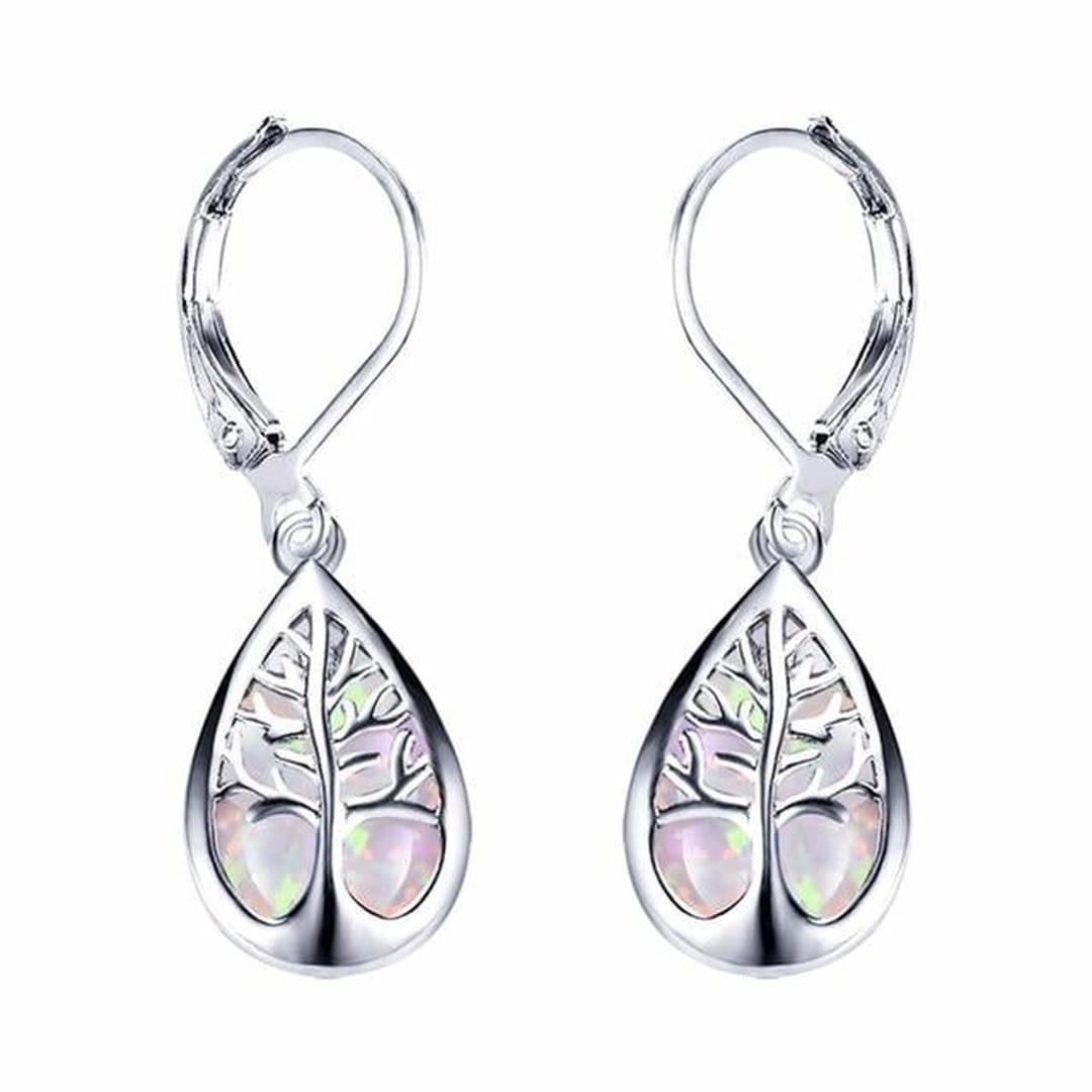Pendientes Rama de Árbol de Ópalo Plateado