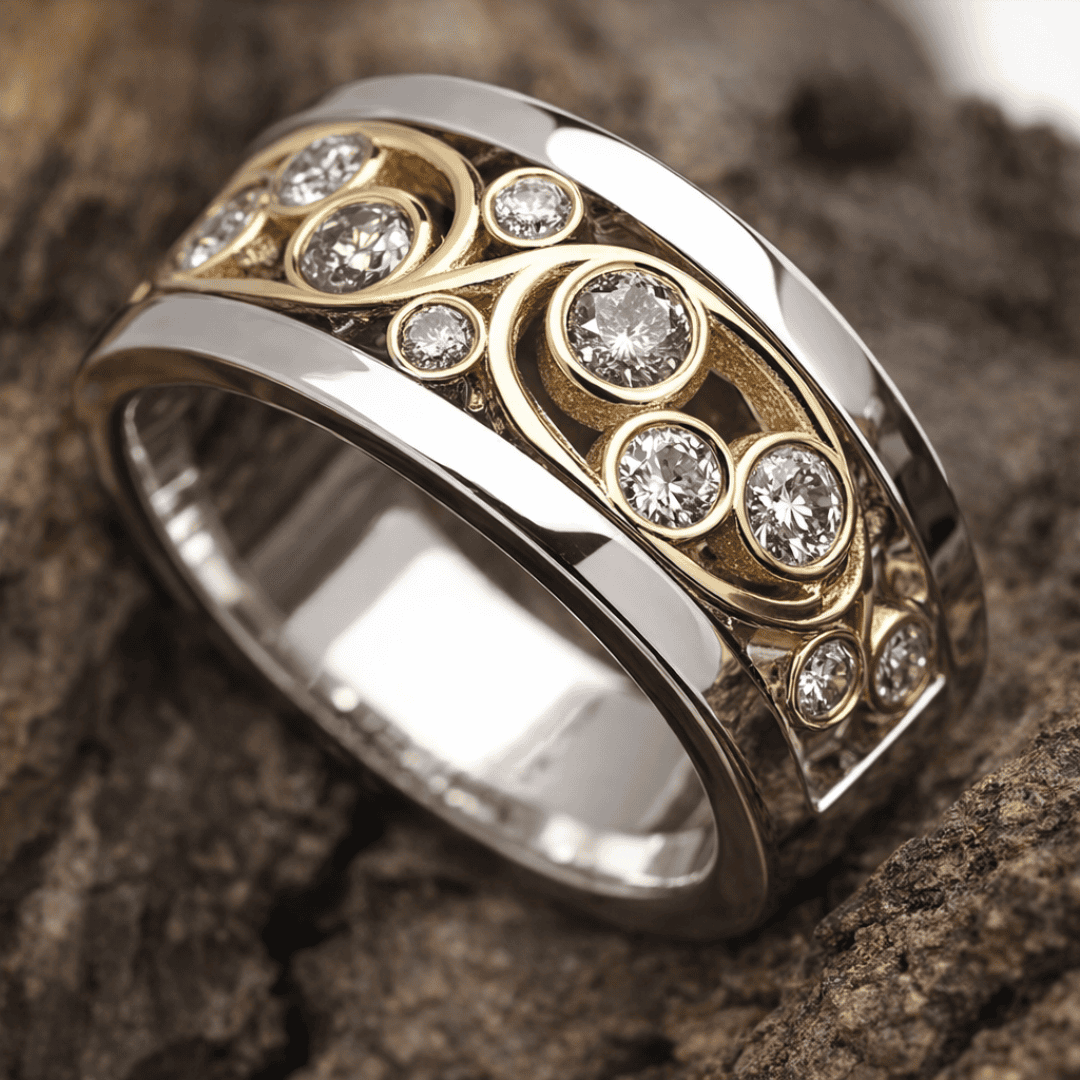 Anillo vintage de circonita con hiedra de oro y plata
