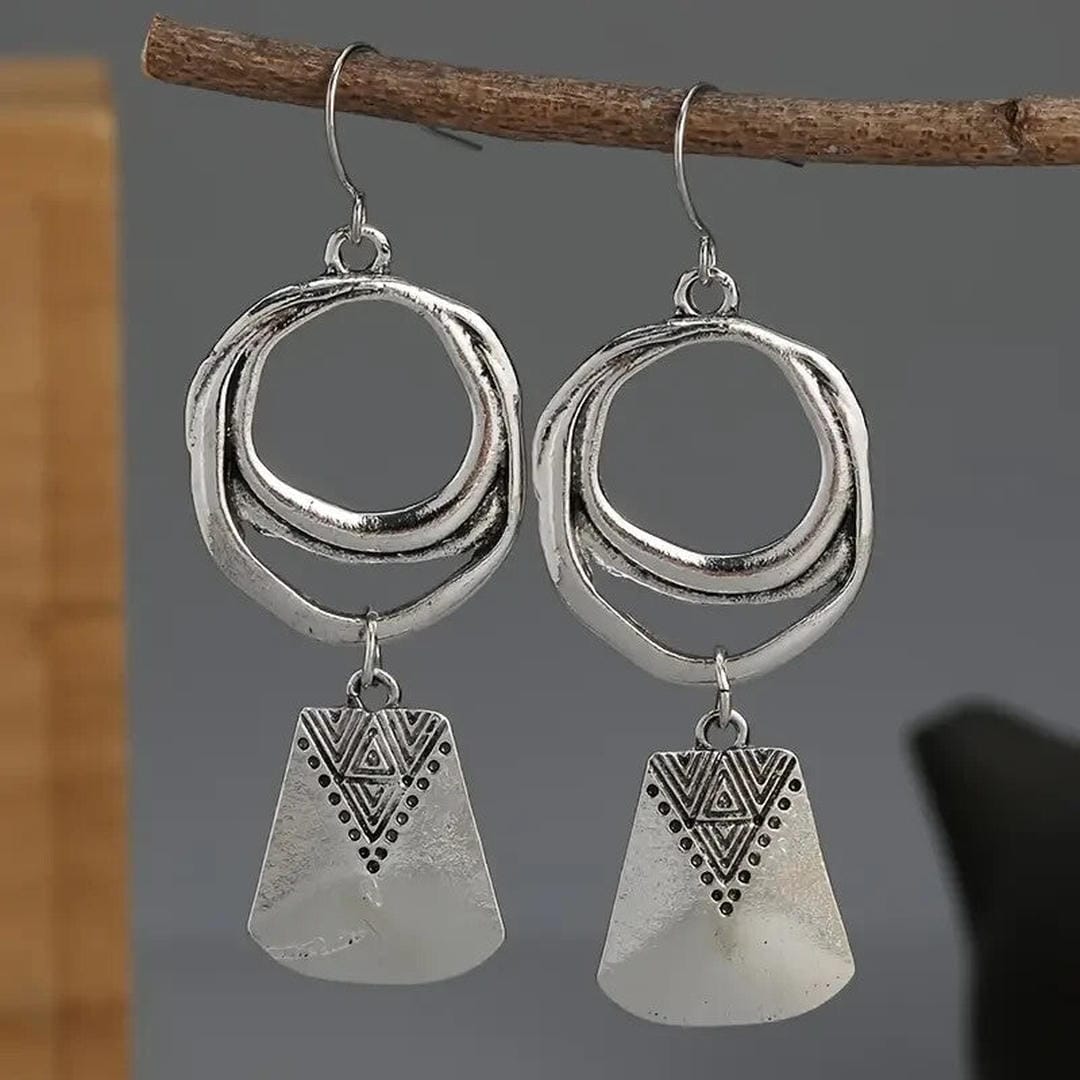 Pendientes colgantes cuadrados de plata vintage