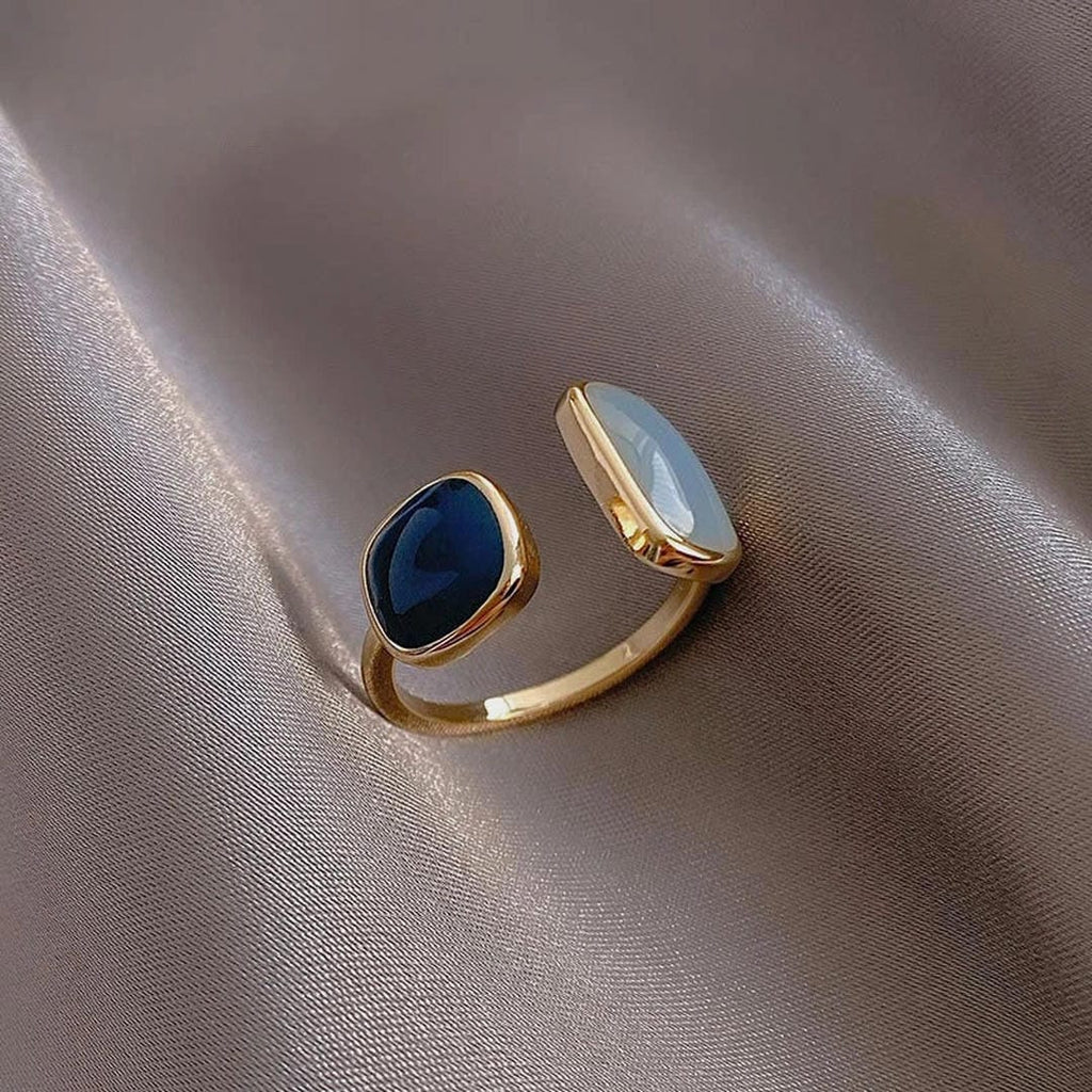 Anillo abierto ajustable con doble gema