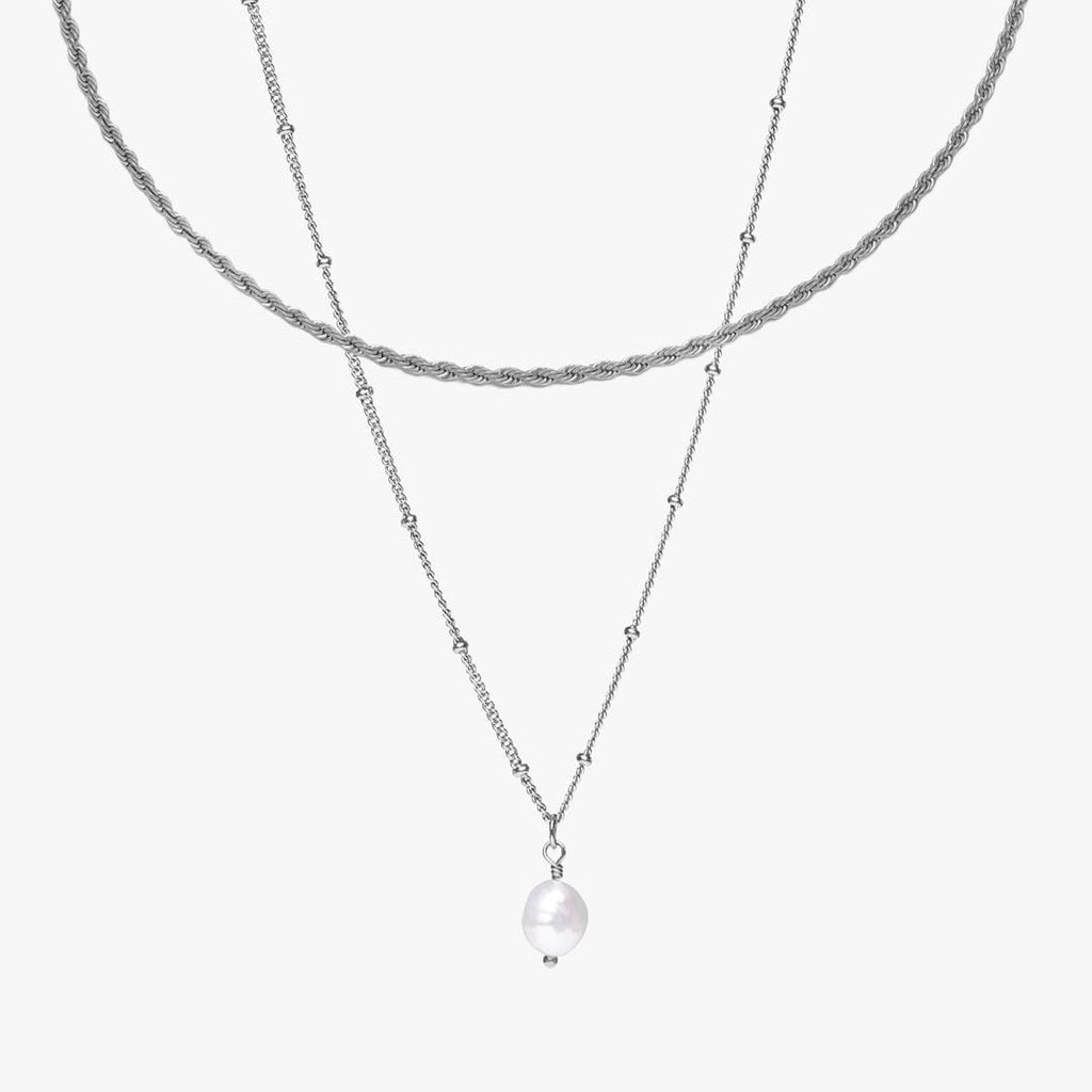 Collar con dije de perla y cadena de cuerda