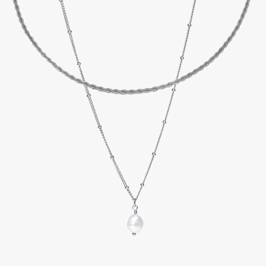 Collar con dije de perla y cadena de cuerda
