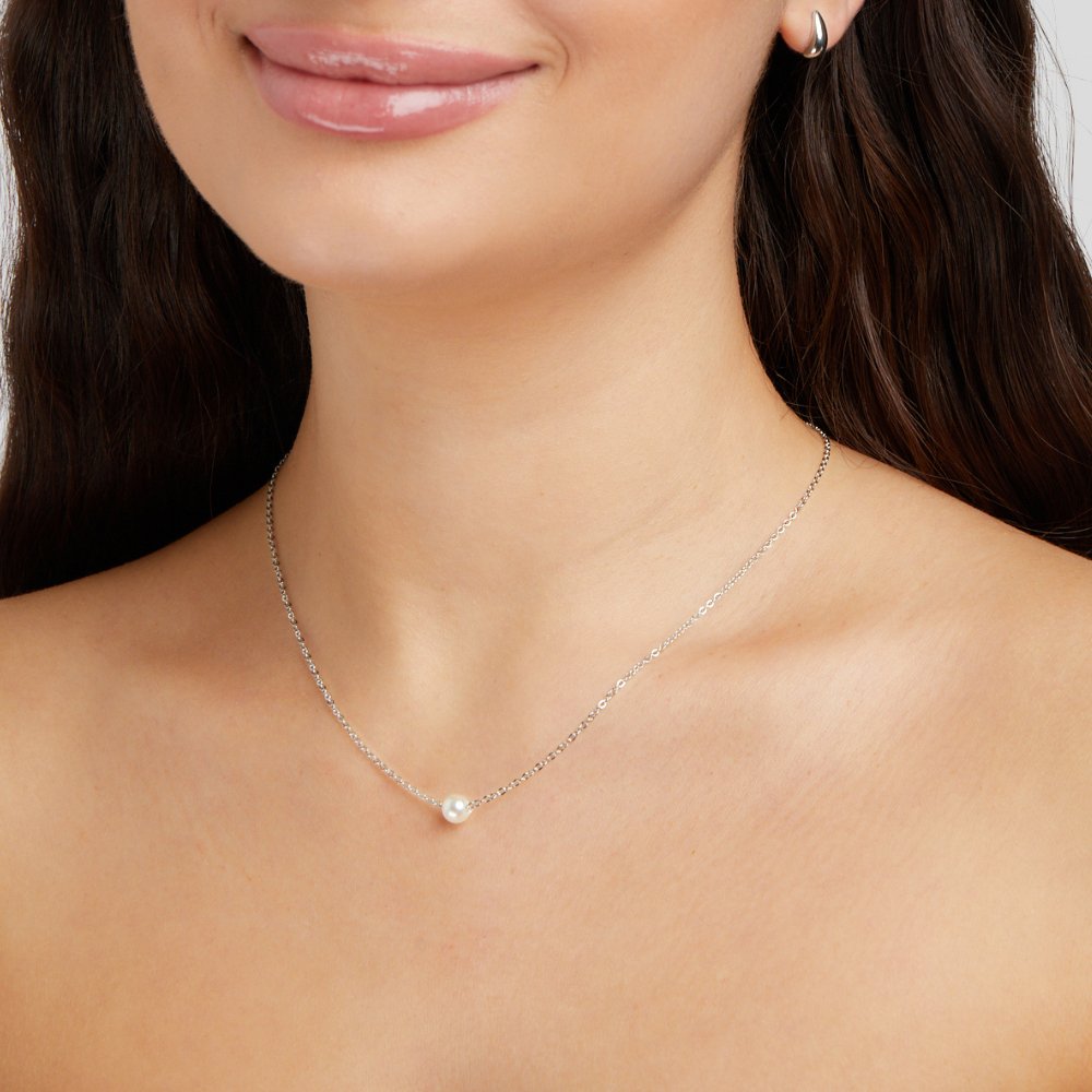 Collar Solitario de Plata con Perla