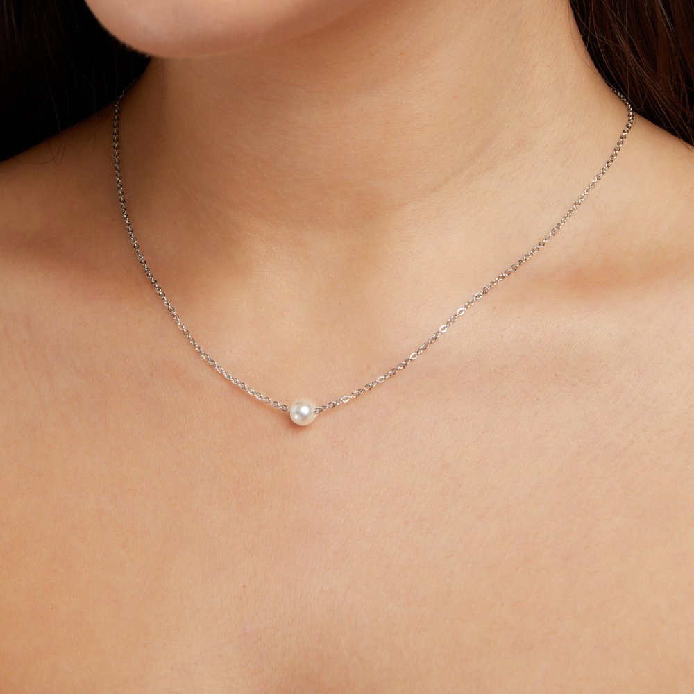 Collar Solitario de Plata con Perla