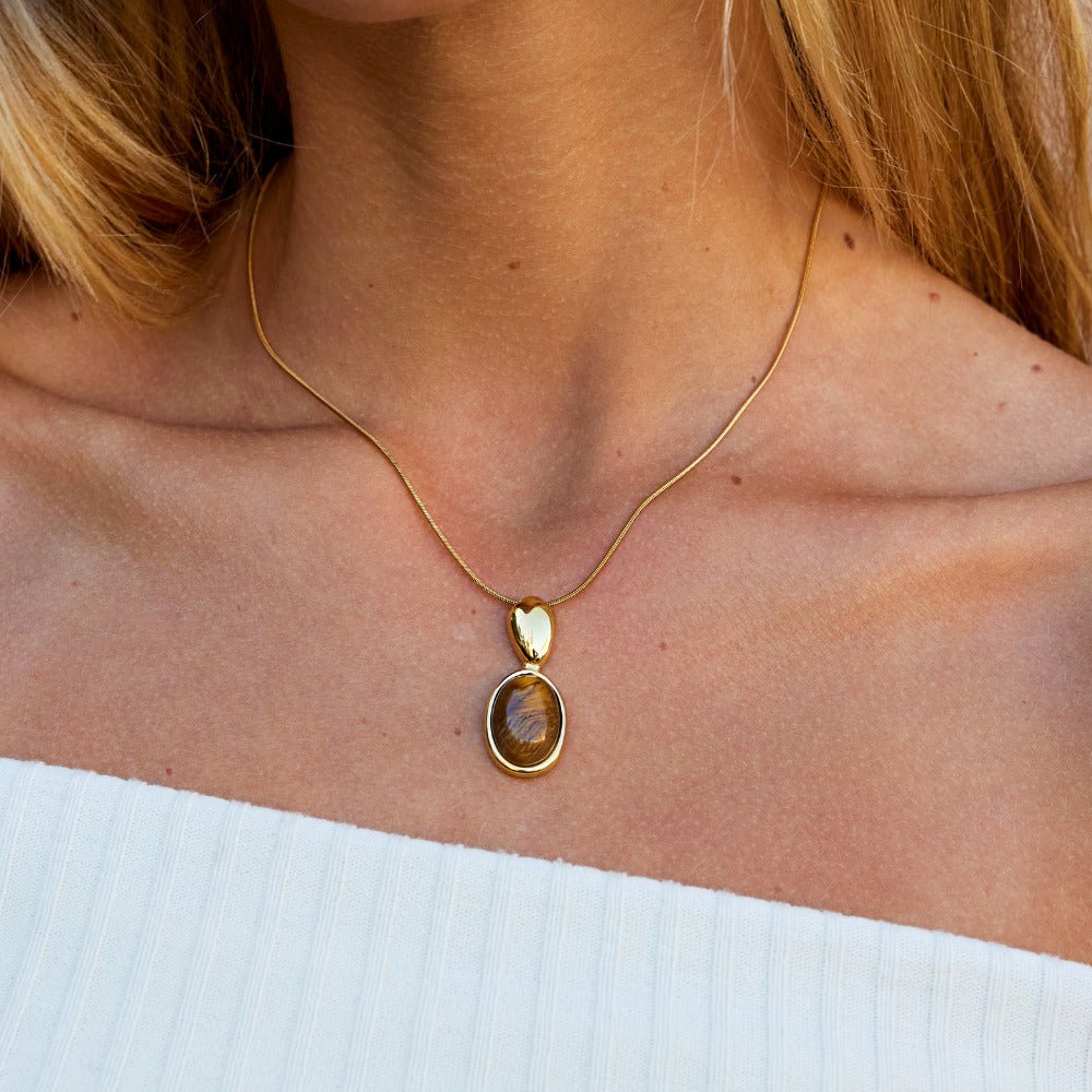 Collar largo de piedra ojo de tigre