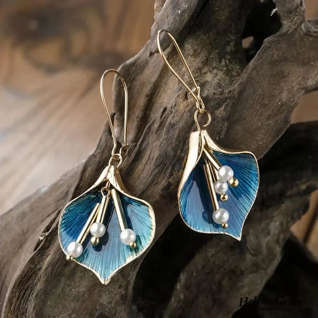 Pendientes vintage de loto azul y plata